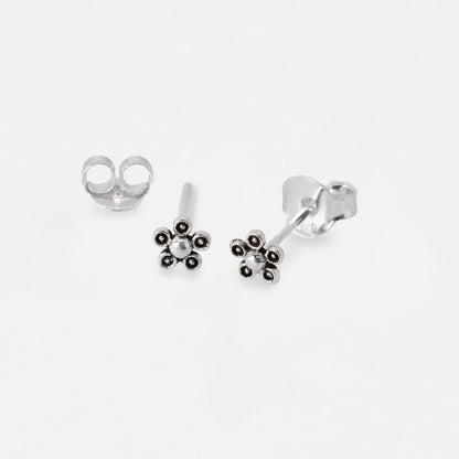 Silver Tiny Marcasite Flower Ear Studs