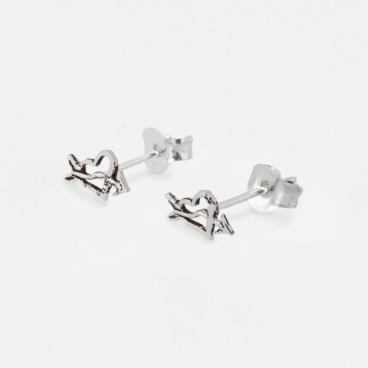Silver Heart and Arrow Ear Studs