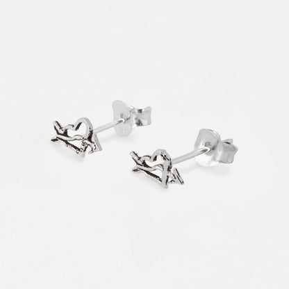 Silver Heart and Arrow Ear Studs