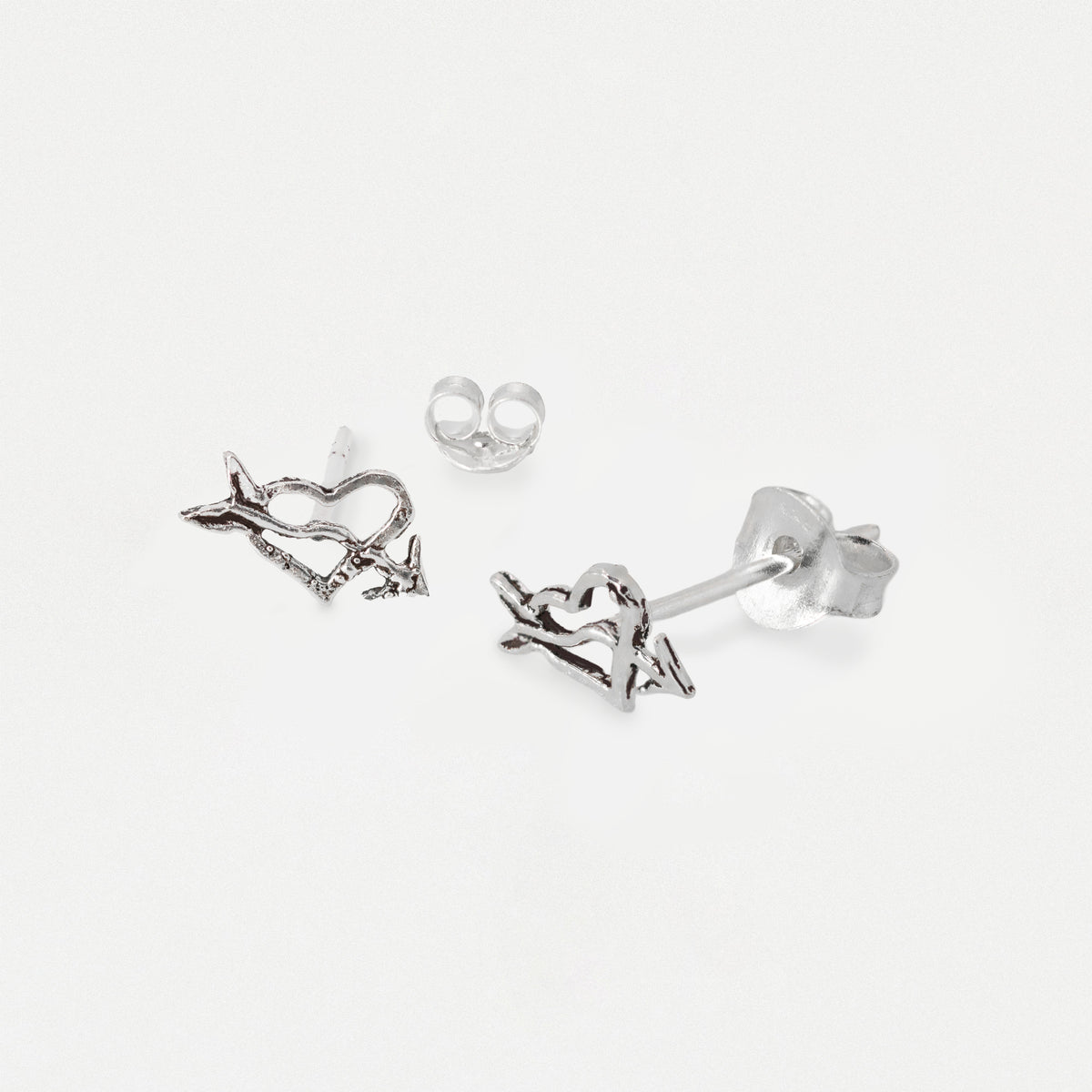 Silver Heart and Arrow Ear Studs