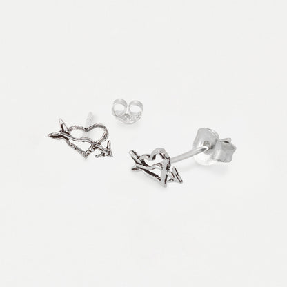Silver Heart and Arrow Ear Studs
