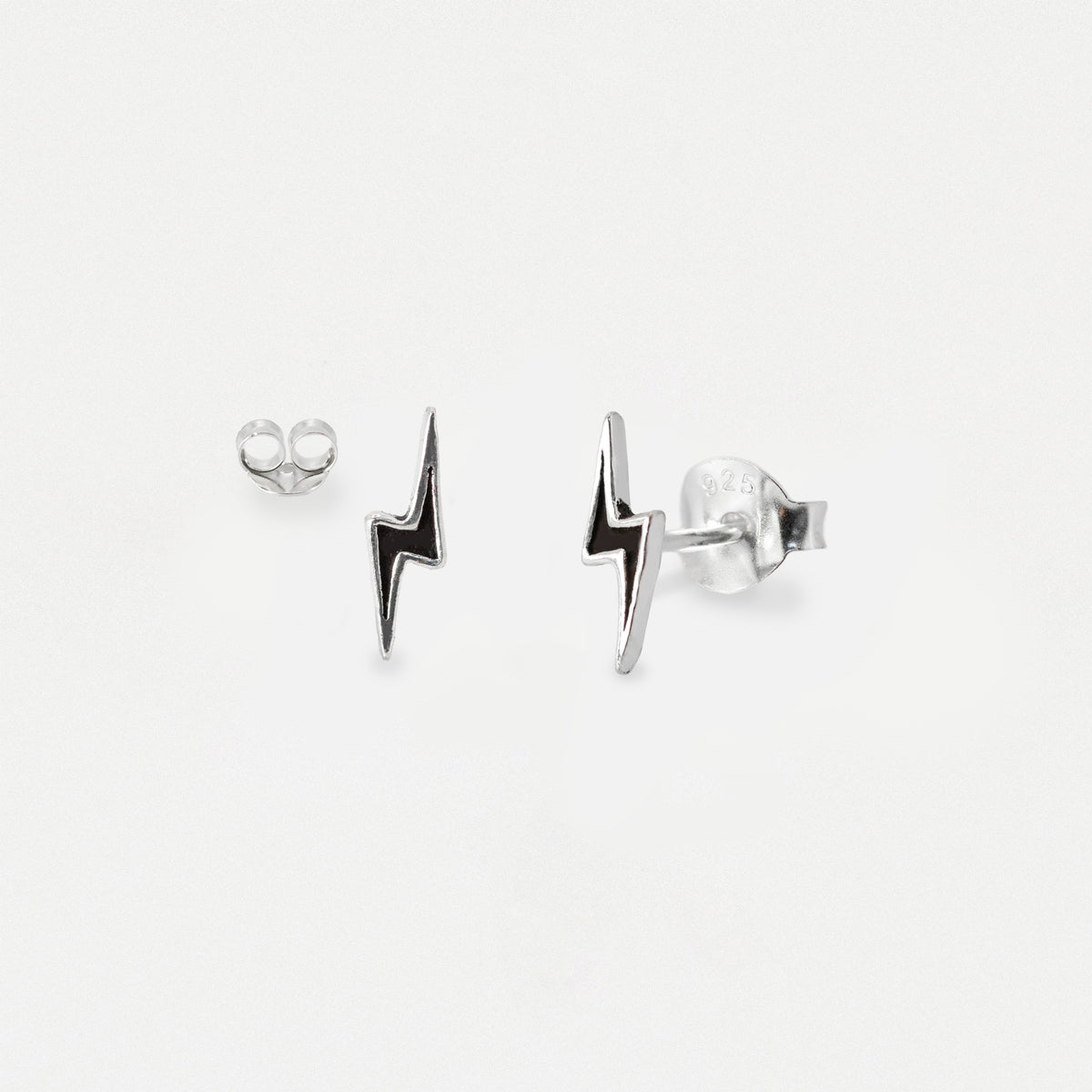Silver Oxidised Lightning Bolt Ear Studs