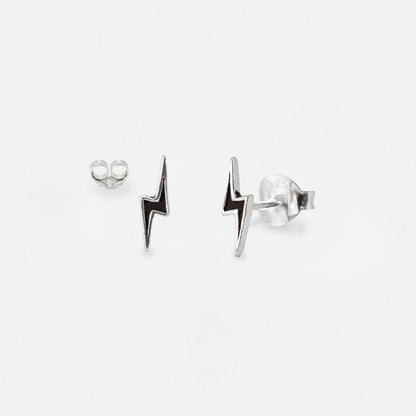 Silver Oxidised Lightning Bolt Ear Studs