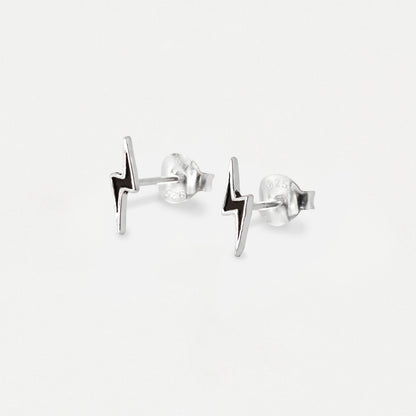 Silver Oxidised Lightning Bolt Ear Studs