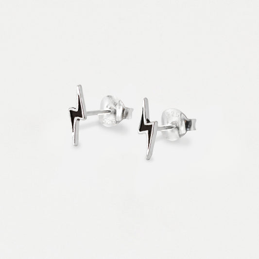 Silver Oxidised Lightning Bolt Ear Studs