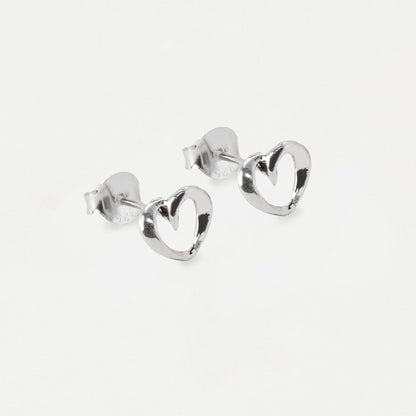 Silver Swirl Heart Stud Earrings