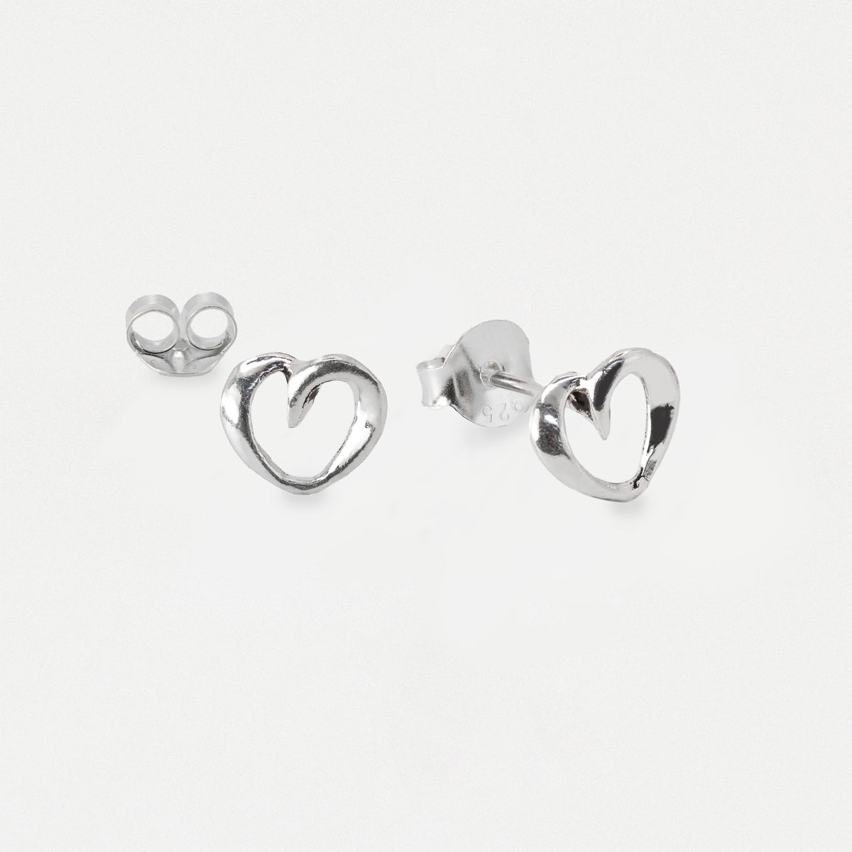 Silver Swirl Heart Stud Earrings