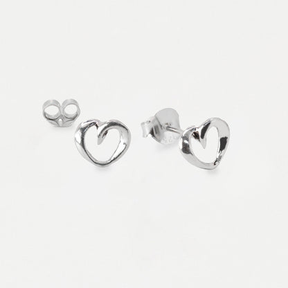 Silver Swirl Heart Stud Earrings