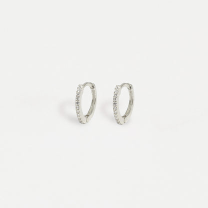 Silver CZ Huggie Hoop Earrings - 8mm