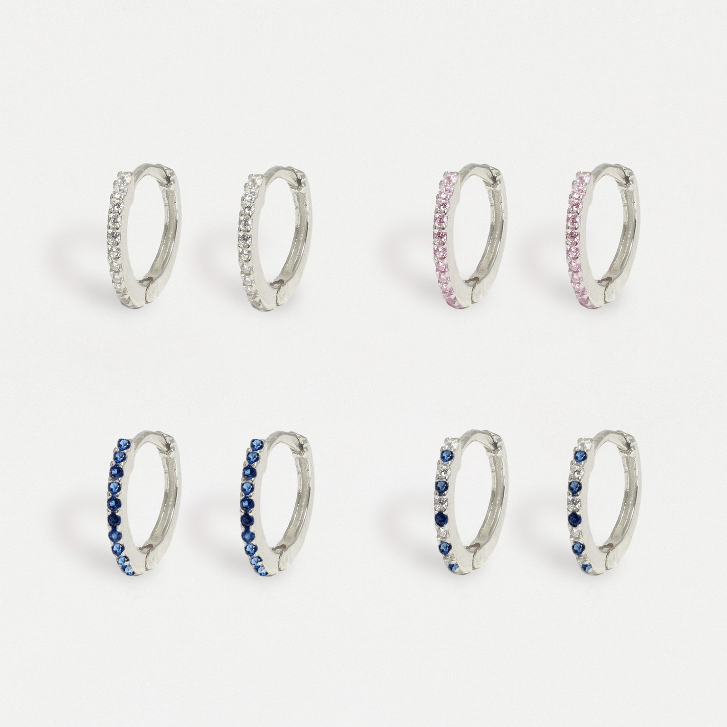 Silver CZ Huggie Hoop Earrings - 8mm