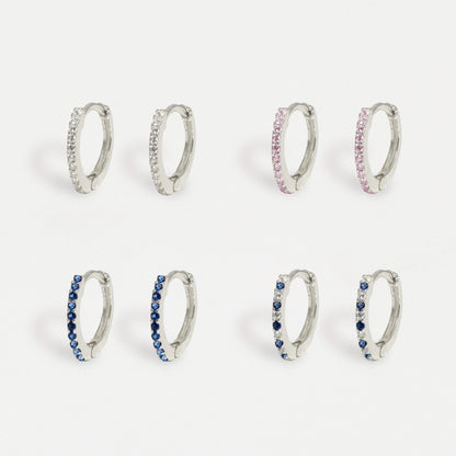 Silver CZ Huggie Hoop Earrings - 8mm