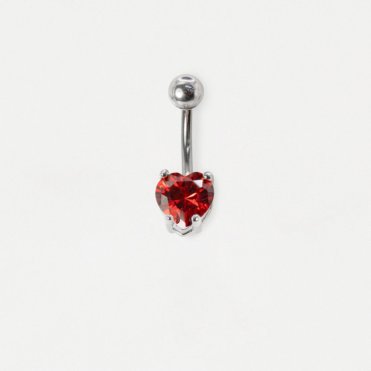 Steel Crystal Heart Gem Belly Bar