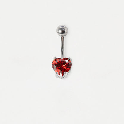 Steel Crystal Heart Gem Belly Bar