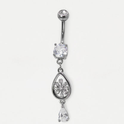 Steel Filament Teardrop Floral Dangle Belly Bar