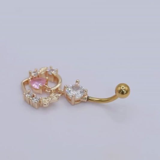 Gold PVD Steel Sweetheart Dangle Belly Bar