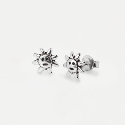 Silver Smiling Sun Face Ear Studs